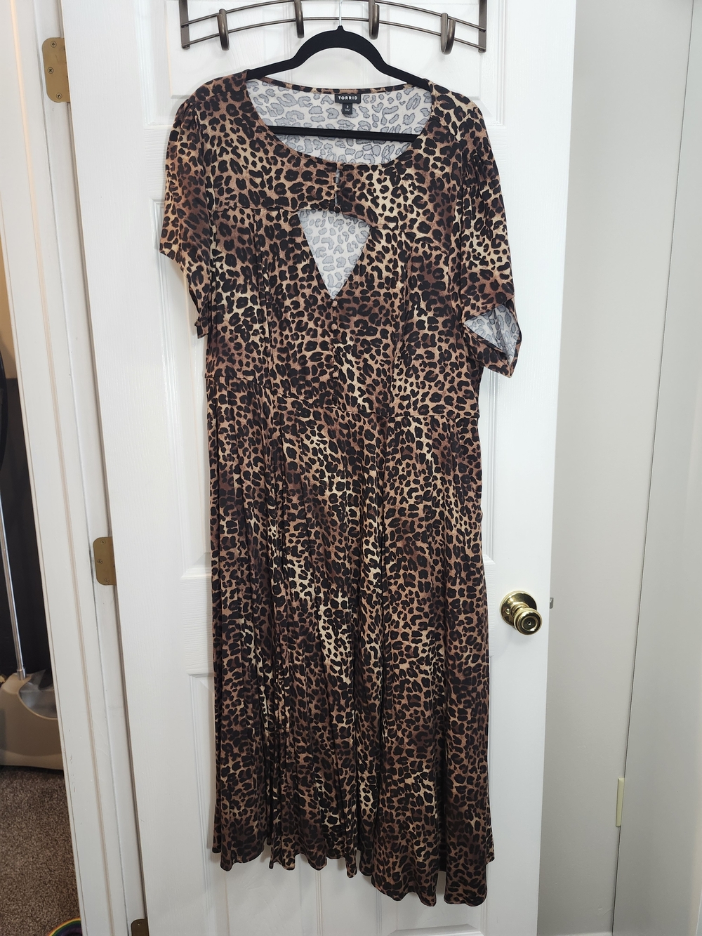 Torrid Brown Leopard-Print Midi Dress with Front Keyhole, Torrid 3 = 3X